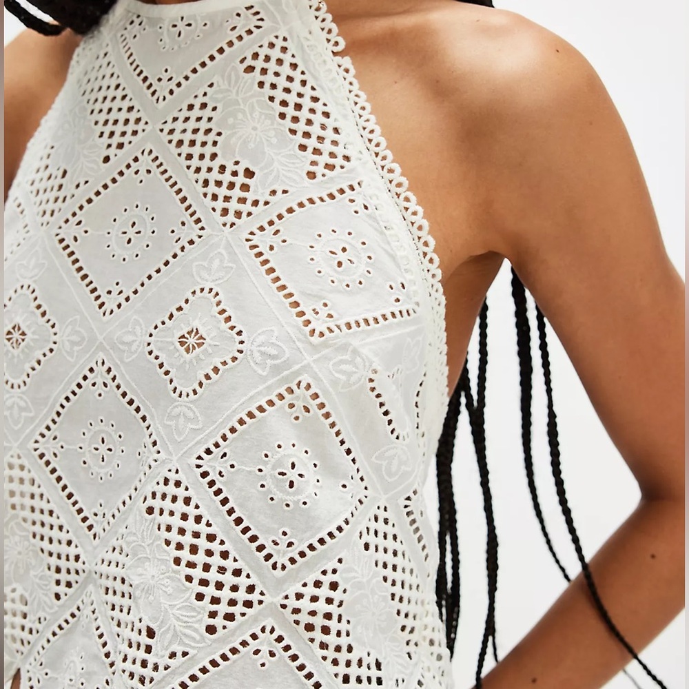 Free People Hankie Halter Top in White Size L NWT